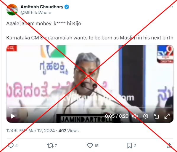 Pro-BJP pages target India’s Siddaramaiah with edited ‘Muslim rebirth’ video