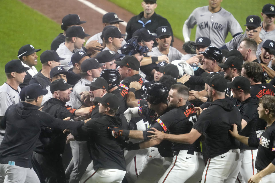 Benches clear in Yankees-Orioles after rookie Heston Kjerstad takes pitch to helmet