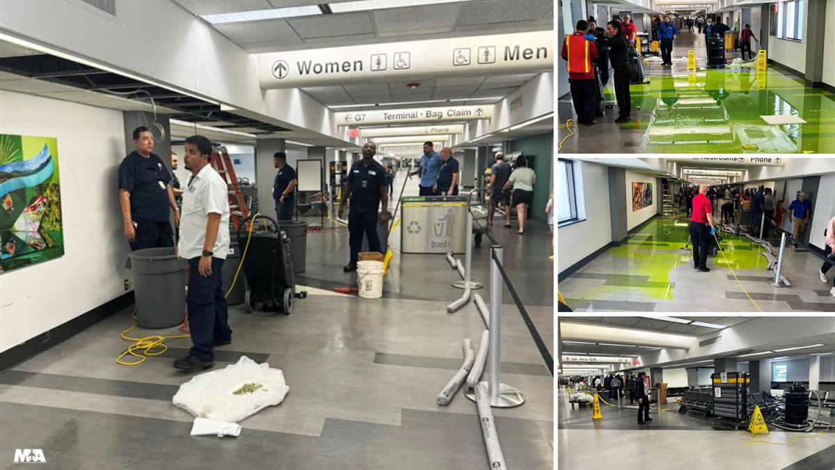 Bright green fluid gushed from Miami International Airport ceiling on July 4th, flooding concourse