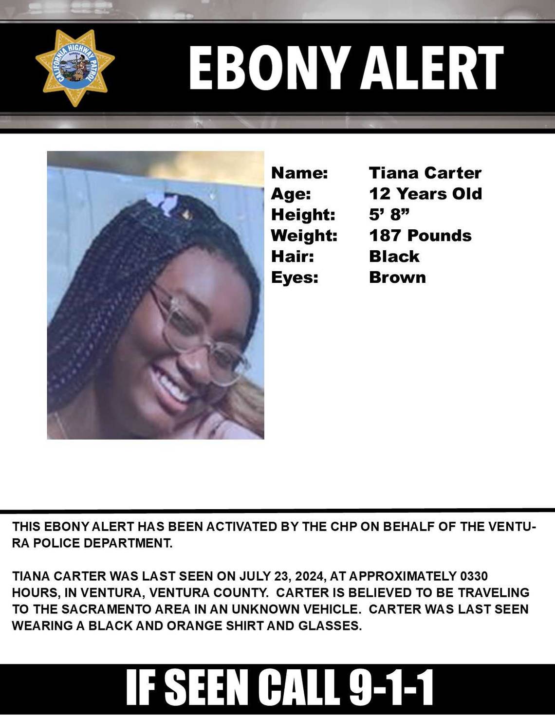 CHP issues Ebony Alert for missing 12-year-old girl believed to traveling to Sacramento area