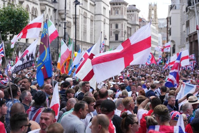 Crowds gather in central London for protest led by Tommy Robinson