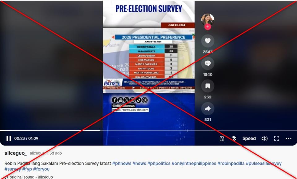 Doctored Philippine news report spreads fabricated ‘survey result’ on preferred presidential candidates