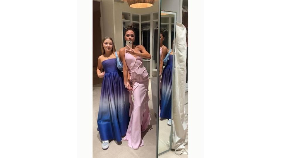 Harper Beckham and doting mum Victoria share mother-daughter moment in dazzling gowns