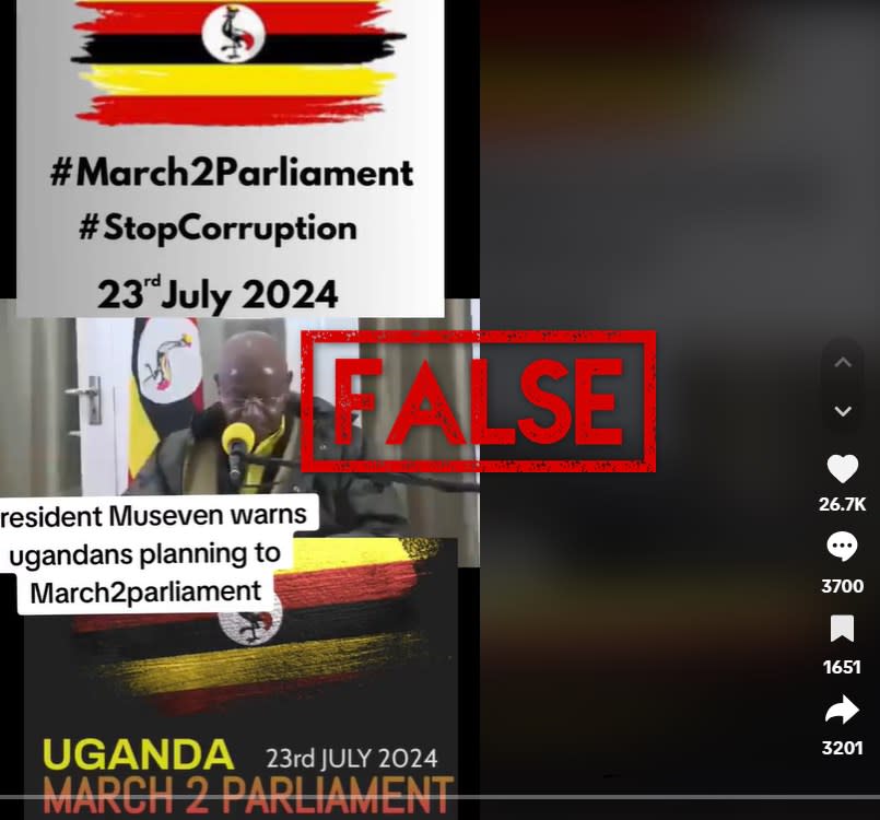 Old video does not show Ugandan leader warning against upcoming protests