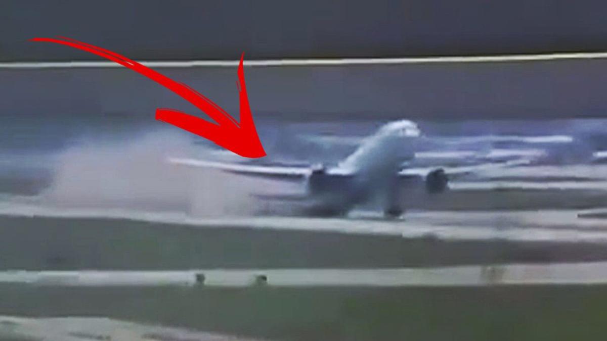 Smoke and sparks fly as passenger plane scrapes along runway during take-off