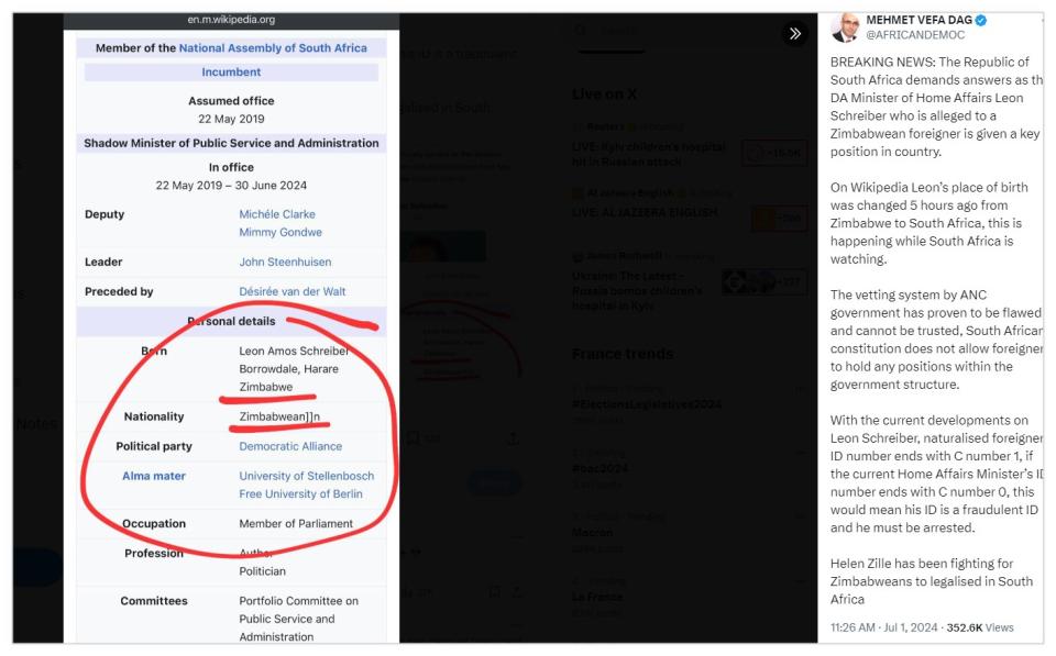 South African minister’s Wikipedia entry falsely claimed he is Zimbabwean
