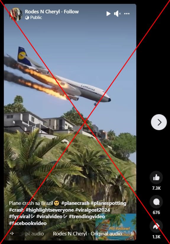 Animated plane crash video misrepresented as 2024 Brazil air disaster