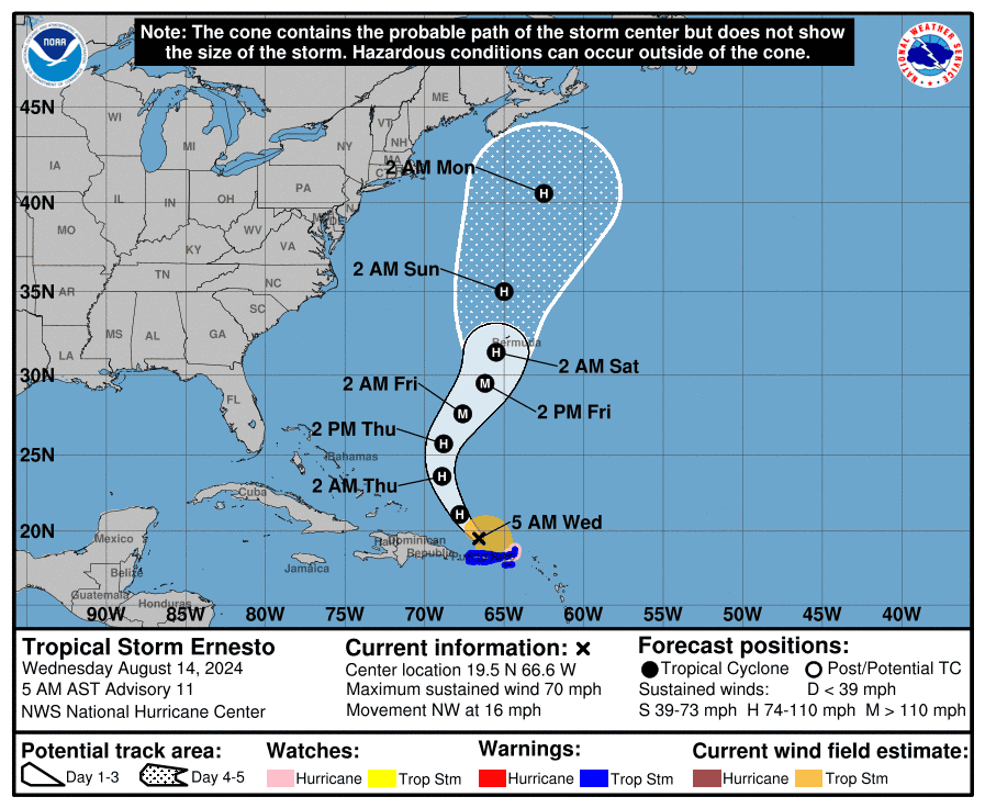 Biden declares emergency in Puerto Rico: Follow Tropical Storm Ernesto’s path