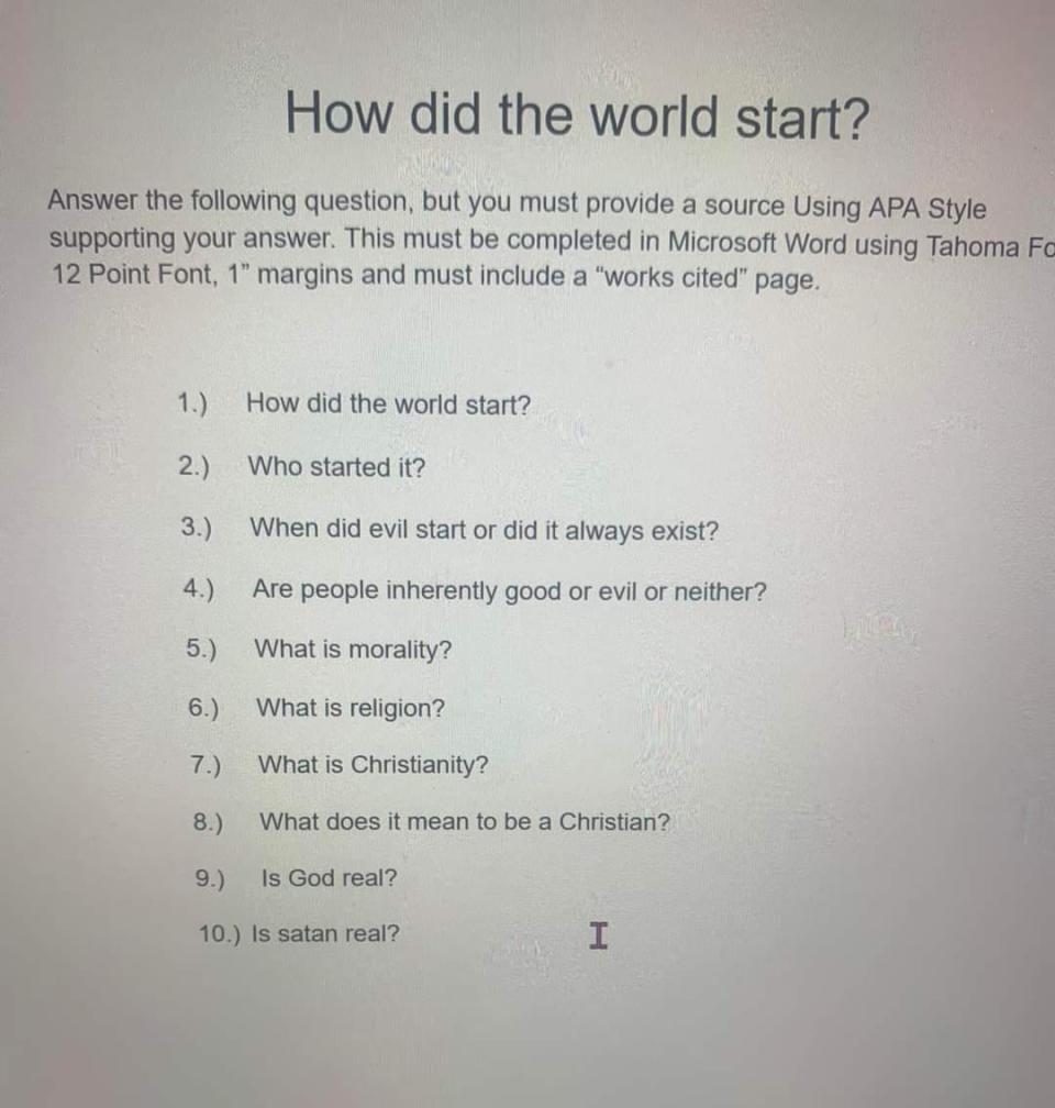 Oklahoma mother says daughter’s world history assignment pushes Christianity