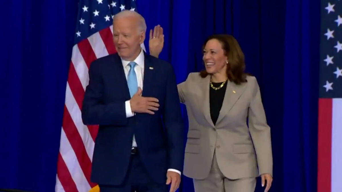 President Biden and VP Kamala Harris take the stage in first joint appearance since leaving the race