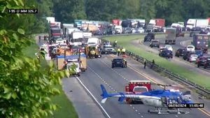 Traffic Alert: 2 overturned tractor trailers blocking all lanes on I-95 SB in St. Johns County