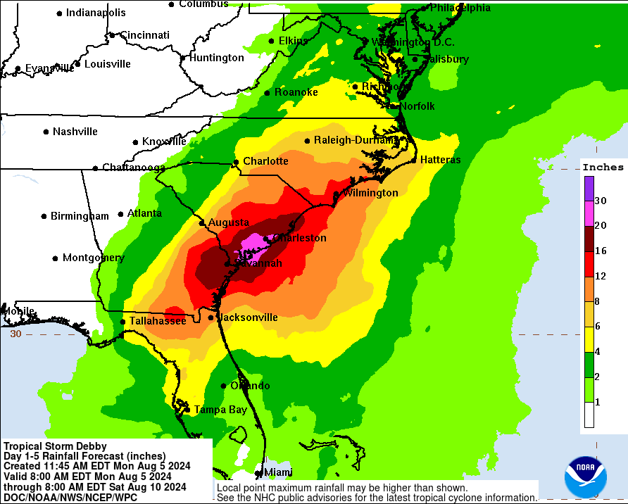 UPDATE: Rain from Debby reaches Savannah; 10-20 inches still possible, forecasters say