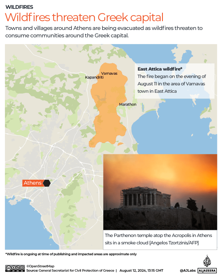 Wildfires trigger evacuations as they threaten Greek capital