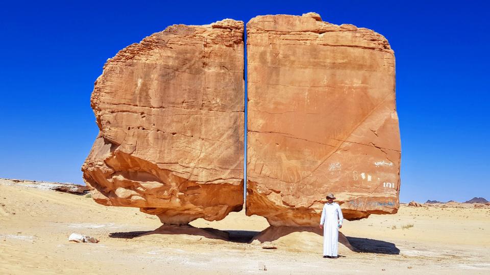 Al Naslaa rock: Saudi Arabia’s enigmatic sandstone block that’s split perfectly down the middle