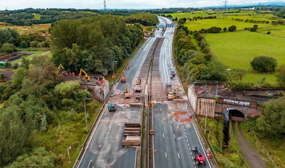 Drone photos show M62 railway bridge being demolished