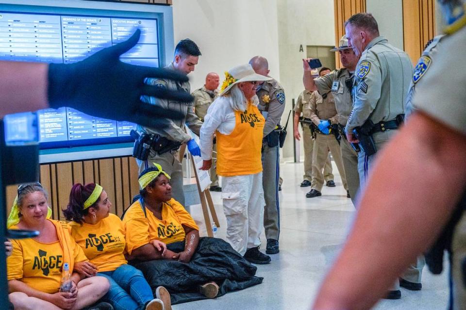 Several arrested in protest over housing, homelessness at offices of California Gov. Newsom