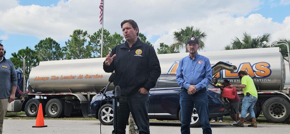 DeSantis talks gas shortage, Milton recovery efforts during pit stop in Manatee County