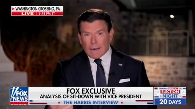 Fox News’ Bret Baier Whines About Harris After Bad-Tempered Interview