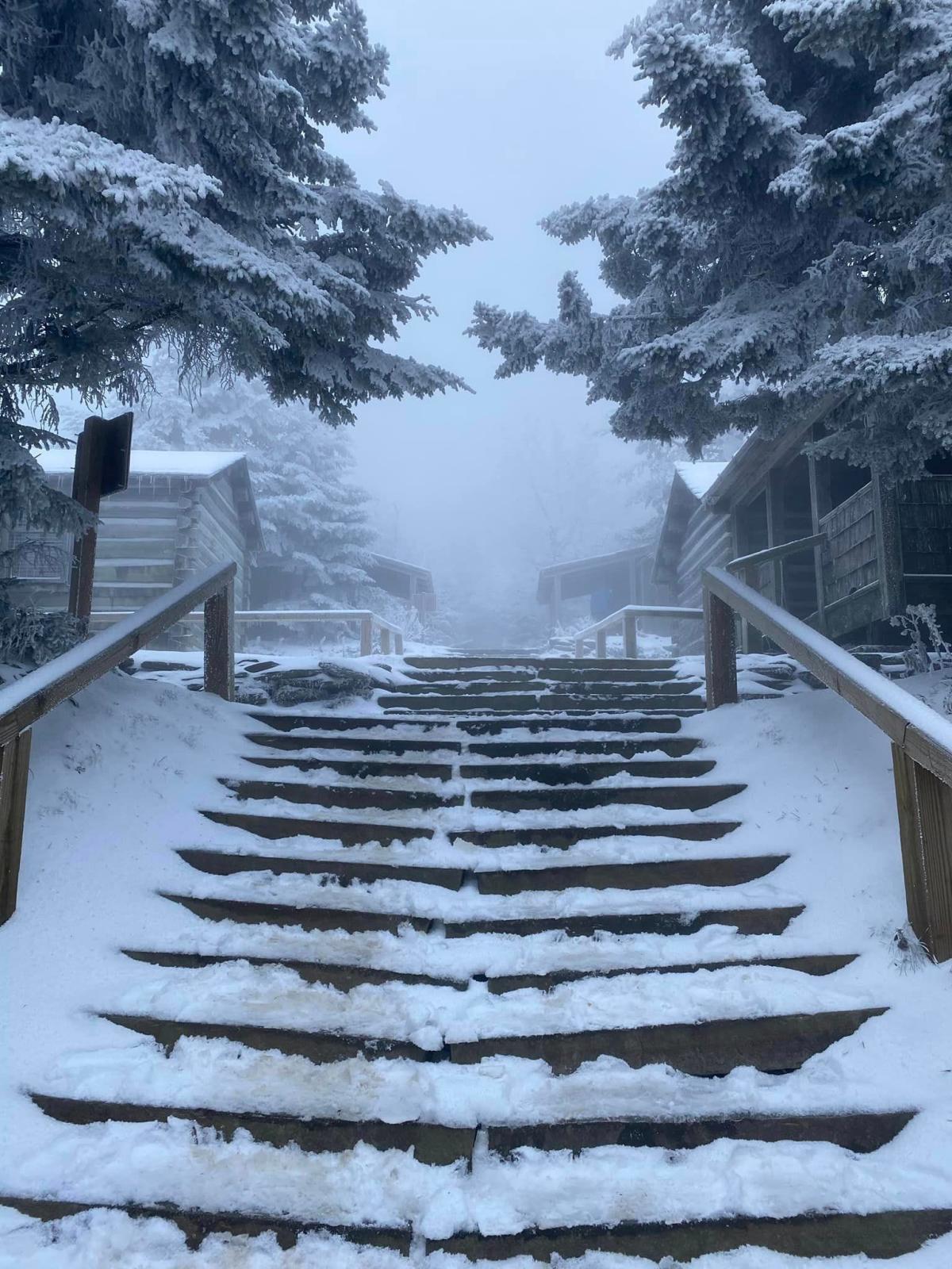 Great Smoky Mountains get first snow of the season. See how much fell at LeConte Lodge