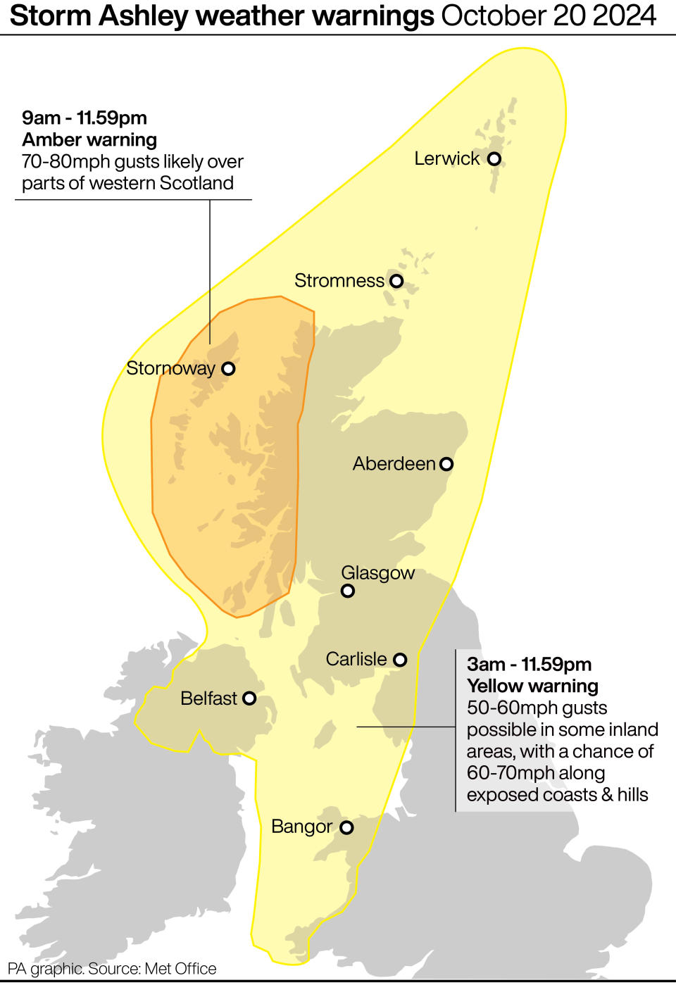 Maps show where wind will hit as Storm Ashley weather warnings issued