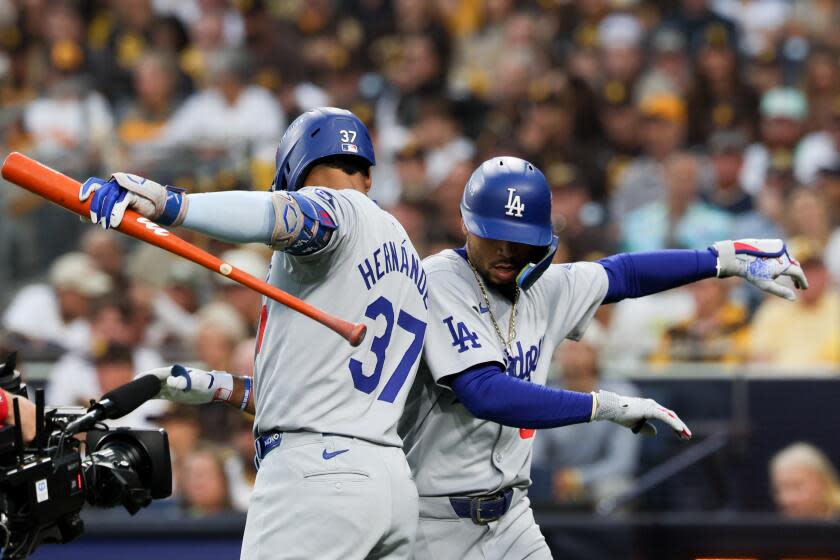 Plaschke: Dodger up! Desperate Dodgers dump Padres and return to Dodger Stadium for Game 5