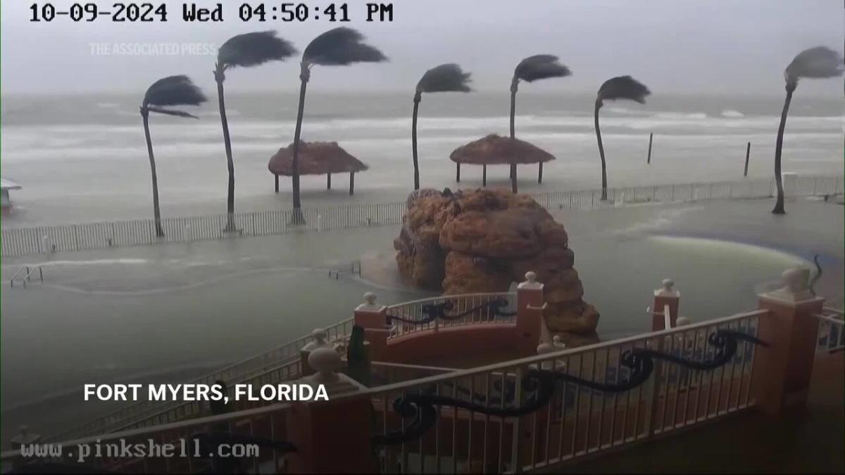 Swimming pool at Florida resort flooded as Hurricane Milton sweeps across state