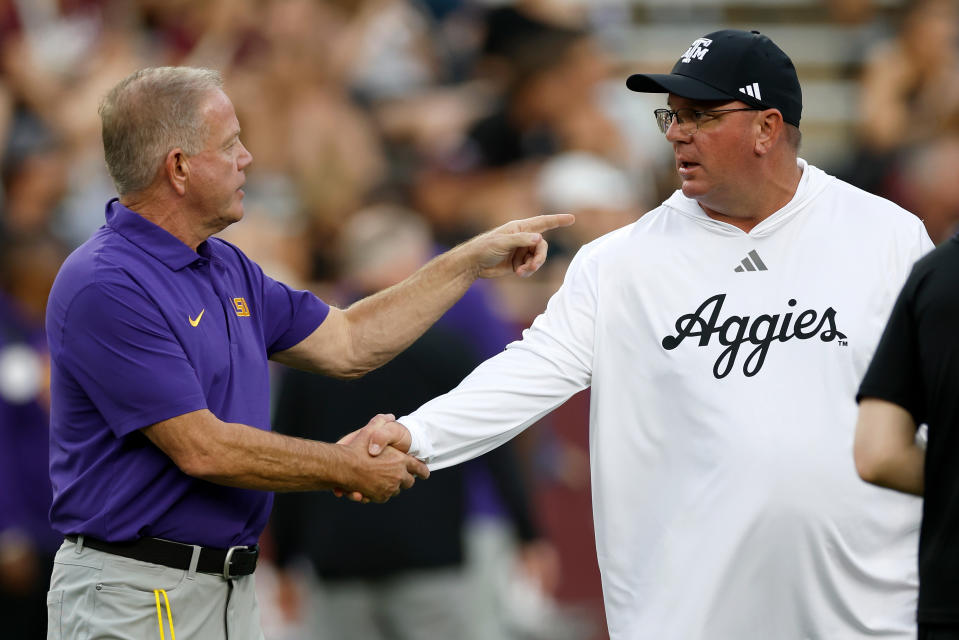 Texas A&M coach Mike Elko denies remarks after defeating LSU were swipes at Jimbo Fisher