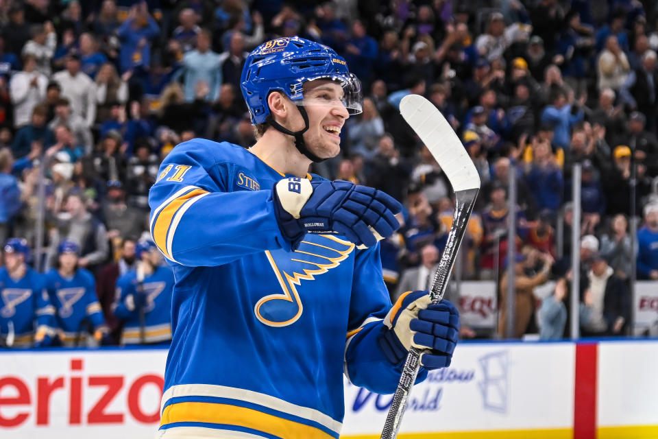 Blues’ Dylan Holloway out of hospital, feeling ‘way better’ after taking puck to neck