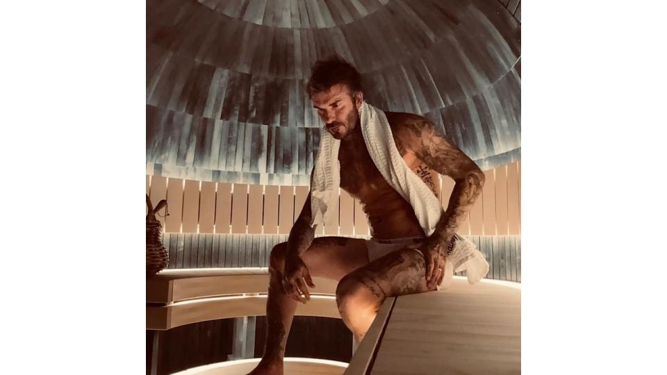 David Beckham sets pulses racing as he shows off six-pack in sauna selfie