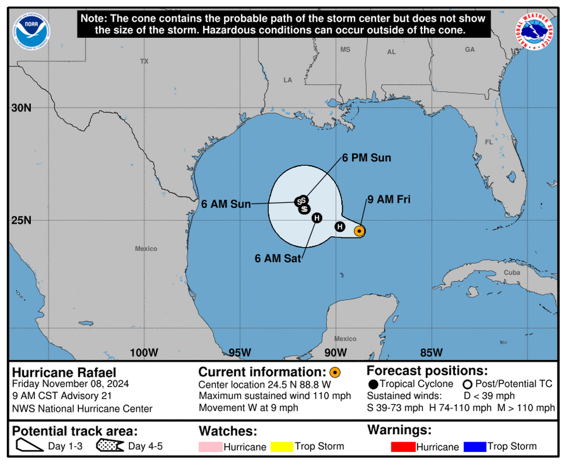 Friday, Nov 8 update from the National Hurricane Center: Latest on Category 2 Hurricane Rafael