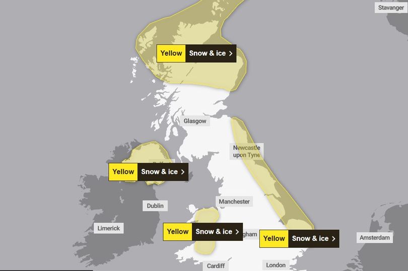 Full list of UK areas affected by new Met Office snow warnings for Tuesday and Wednesday