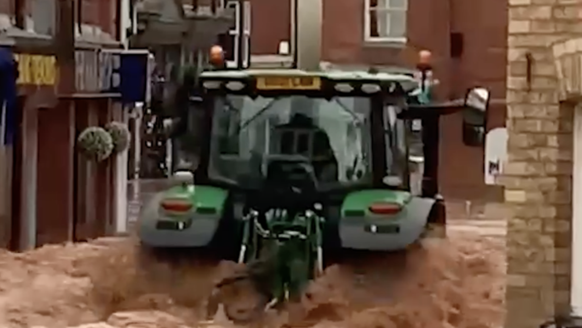 Man arrested after tractor driven through flood-hit UK town