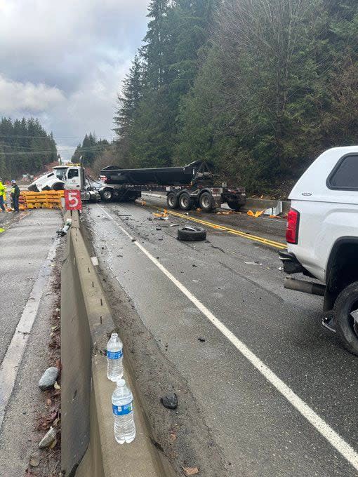 Multi-car crash on State Route 18, Semi jack-knifed blocking all lanes