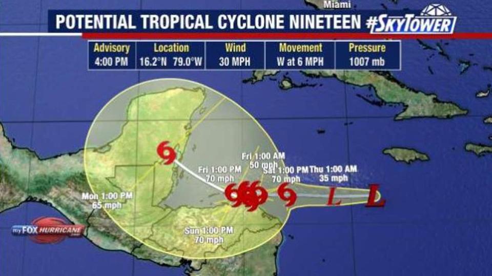 Potential Tropical Cyclone 19 forms, likely to become Tropical Storm Sara and may impact Florida