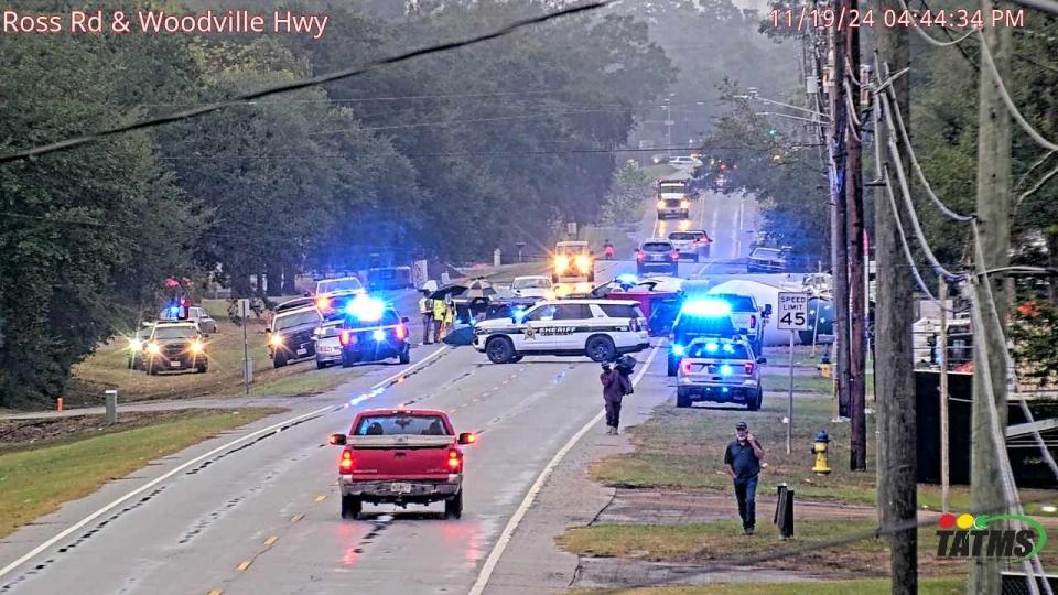 Vehicle collision kills man, flips concrete truck on Woodville Highway