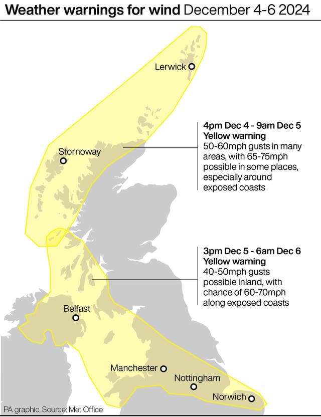 Forecasters issue yellow warning for heavy rain and wind during the weekend