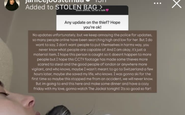 Influencer Janice Joostema suggests £10k Birkin bag theft may have saved her life