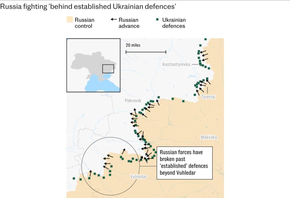 Russian troops fighting behind established Ukrainian defences, MoD warns