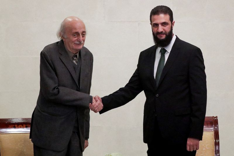 Syria’s de facto ruler reassures minorities, meets Lebanese Druze leader