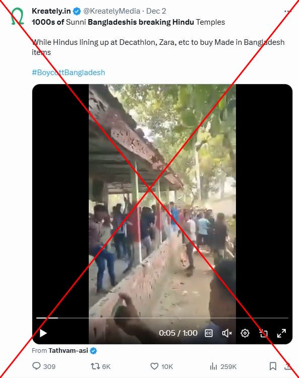 Video shows attack on Muslim shrine, not ‘Hindu temple in Bangladesh’