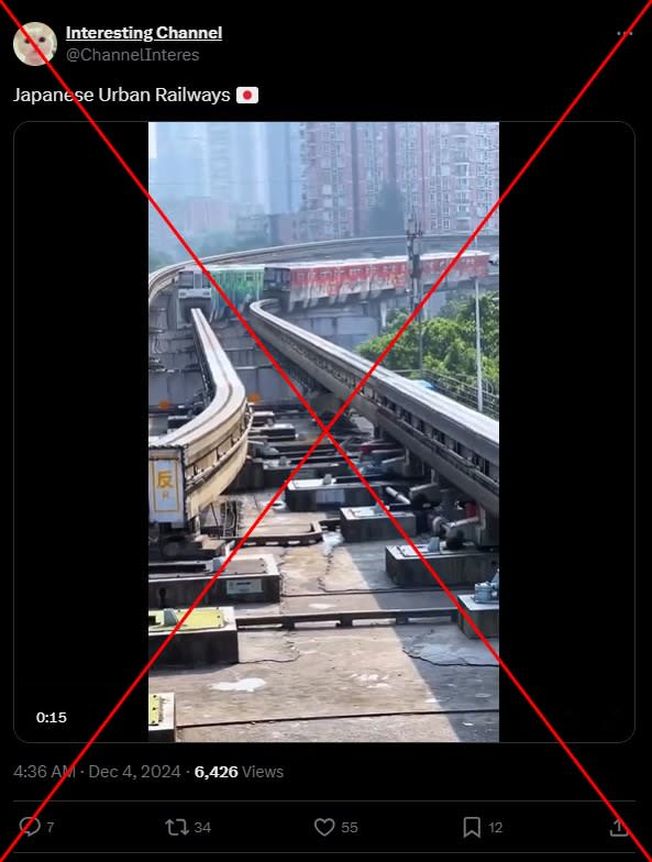 Video shows light rail system in China’s Chongqing, not Japanese train tracks