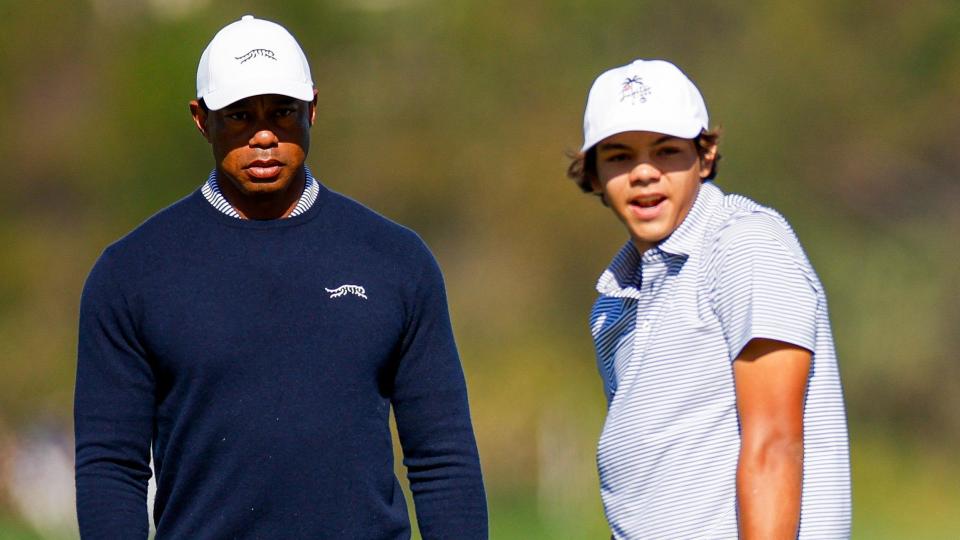 Woods and son Charlie, 15, tied for first in Orlando