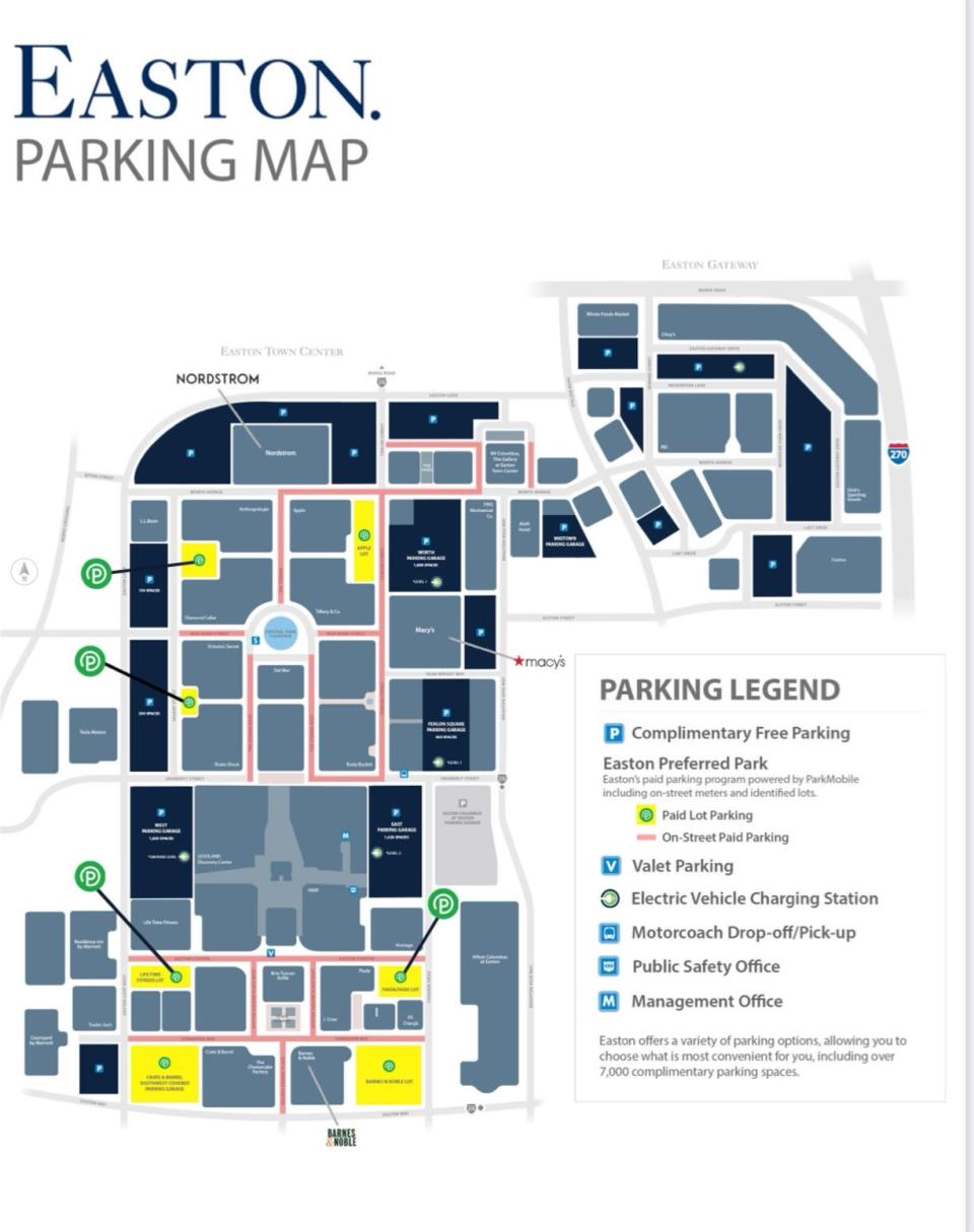 Easton Town Center to convert seven free parking lots to paid lots starting Sunday