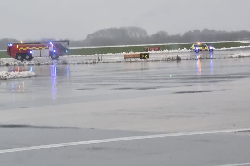 Fire crews surround Jet2 plane after emergency landing at Manchester Airport