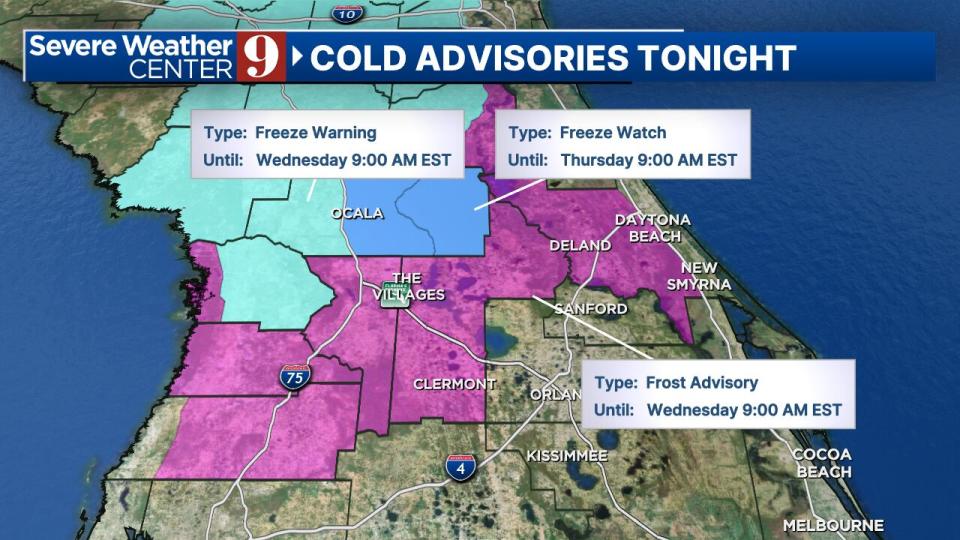 Freezing temperatures expected overnight in parts of Central Florida