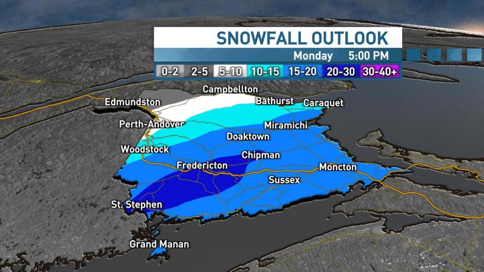 Heavy snowfall in store for much of New Brunswick