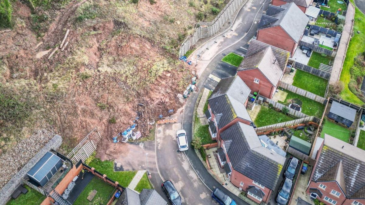 Homeowners £400k new build homes “cut off” by landslip which has blocked road