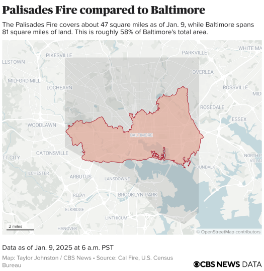 Maps show how Palisades Fire in L.A. compares in size to major U.S. cities