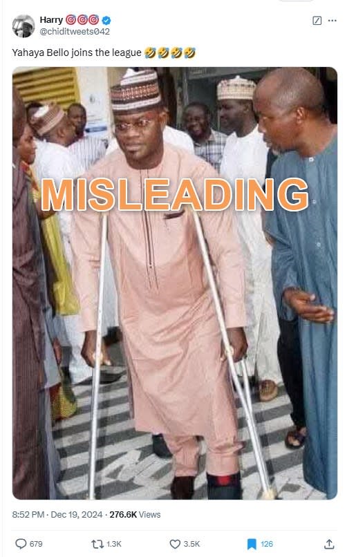 Old image of former Nigerian governor on crutches misleadingly linked to court appearance