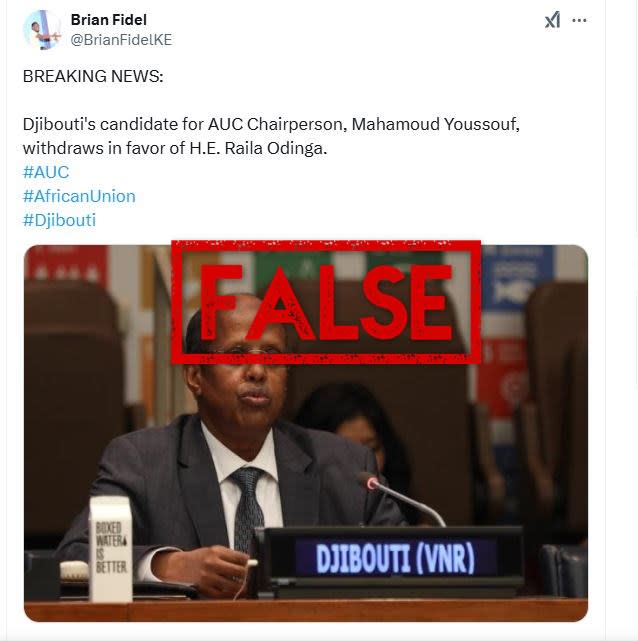 Posts falsely claim Djibouti foreign minister drops out of African Union race